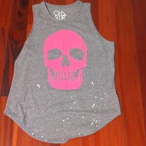 Chaser Muscle Tank pink skull detail